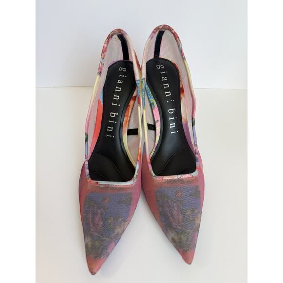 Gianni Bini Pamalaa Size 6 Printed Mesh Architectural Wedge Pumps Unique Pink - Picture 3 of 9